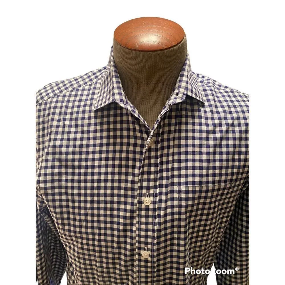 J. Crew Men’s Ludlow Blue & White Gingham Casual Button Front Shirt Size M